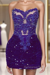 Short Purple Sequin Bodycon Dress With Embroidery