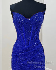 Short Royal Blue Tight Beaded Dress