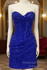 Short Royal Blue Tight Beaded Dress