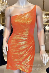 Short Tight Neon Orange Sequin Dress