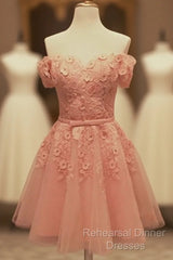 Short Tulle Homecoming Dresses Lace Embroidery Off The Shoulder