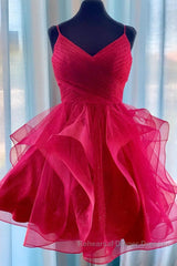 Short V Neck Puffy Semi Formal Prom Dresses, Short V Neck Formal Homecoming Dresses