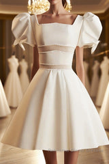 Short White Beaded Semi Formal Prom Dresses, Short White Beaded Formal Homecoming Dresses