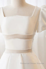 Short White Beaded Semi Formal Prom Dresses, Short White Beaded Formal Homecoming Dresses