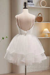 Short White Tulle Semi Formal Prom Dresses, Short White Tulle Homecoming Graduation Dresses