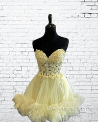 Short Yellow Lace Corset Ruffle Hemline Dress
