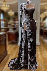Side Slit Semi Formal Prom Dresses, Mermaid Semi Formal Prom Dresses, Lace Semi Formal Prom Dresses