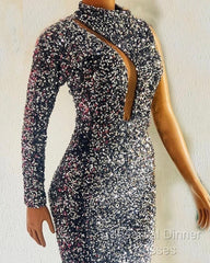 Silver Mermaid Sequin Semi Formal Prom Dresses One Shoulder