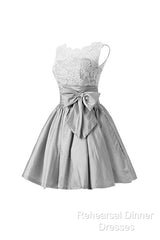 Silver Taffeta Short Homecoming Dresses Semi Formal Prom Dresses