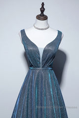 Simple A-Line Blue Long Semi Formal Prom Dress, Blue Formal Dresses