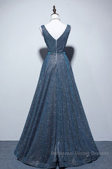 Simple A-Line Blue Long Semi Formal Prom Dress, Blue Formal Dresses