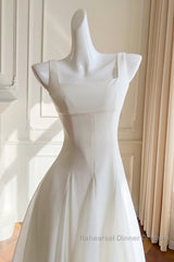 Simple A-Line Chiffon Short Ivory Semi Formal Prom Dress, Simple Ivory Bridesmaid Dress