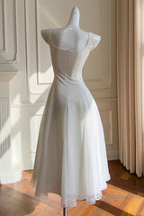 Simple A-Line Chiffon Short Ivory Semi Formal Prom Dress, Simple Ivory Bridesmaid Dress