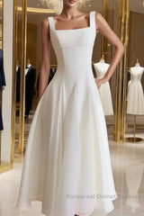 Simple A-Line Chiffon Short Ivory Semi Formal Prom Dress, Simple Ivory Bridesmaid Dress