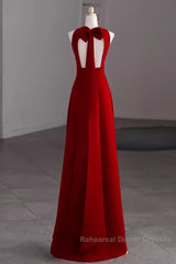 Simple A Line Red Floor Length Open Back Semi Formal Prom Dress