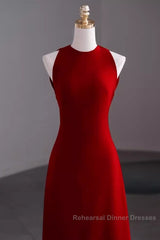 Simple A Line Red Floor Length Open Back Semi Formal Prom Dress