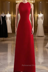 Simple A Line Red Floor Length Open Back Semi Formal Prom Dress