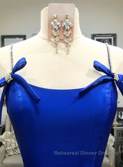 Simple A Line Royal Blue Satin Long Semi Formal Prom Dresses, Royal Blue Formal Dresses, Cheap Royal Blue Evening Dresses