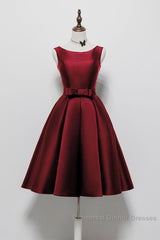 Simple A-Line Satin Black Short Semi Formal Prom Dress, Black Homecoming Dress