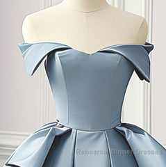 Simple A-Line Satin Blue Long Semi Formal Prom Dress, Blue Satin Long Formal Dress