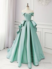 Simple A-Line Satin Blue Long Semi Formal Prom Dress, Blue Satin Long Formal Dress