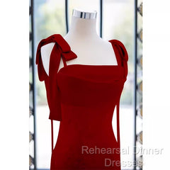 Simple A Line Straps Long Red Semi Formal Prom Dress Evening Dress