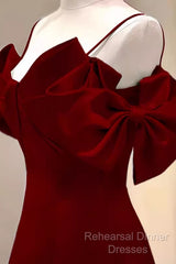 Simple A Line Straps Red Satin Long Semi Formal Prom Dresses