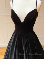 Simple Black velvet long Semi Formal Prom Dresses, black evening Dresses