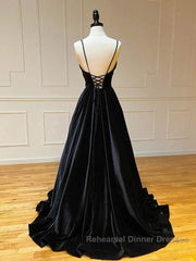 Simple Black velvet long Semi Formal Prom Dresses, black evening Dresses