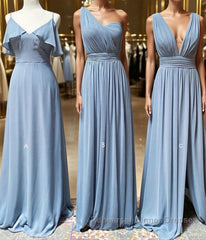 Simple blue chiffon long Semi Formal Prom Dresses blue chiffon bridesmaid Dresses