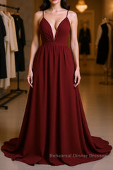 Simple burgundy chiffon long Semi Formal Prom Dresses burgundy formal Dresses