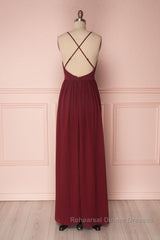 Simple burgundy chiffon long Semi Formal Prom Dresses burgundy formal Dresses