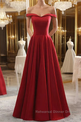 Simple burgundy off shoulder long Semi Formal Prom Dresses, burgundy evening Dresses
