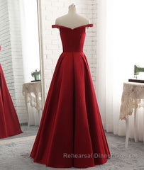 Simple burgundy off shoulder long Semi Formal Prom Dresses, burgundy evening Dresses