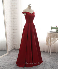 Simple burgundy off shoulder long Semi Formal Prom Dresses, burgundy evening Dresses