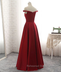 Simple burgundy off shoulder long Semi Formal Prom Dresses, burgundy evening Dresses