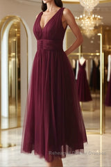 Simple burgundy tulle Semi Formal Prom Dresses tulle burgundy formal Dresses
