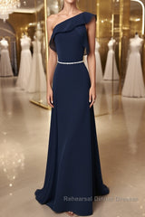 Simple chiffon dark blue long Semi Formal Prom Dresses, bridesmaid Dresses