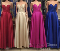 Simple Design Sweetheart Long Satin Semi Formal Prom Dresses