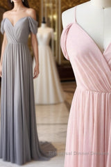 Simple gray chiffon long Semi Formal Prom Dresses chiffon bridesmaid Dresses
