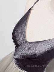Simple gray v neck tulle long Semi Formal Prom Dresses, gray tulle formal Dresses