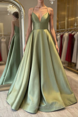 Simple green satin long Semi Formal Prom Dresses, green bridesmaid Dresses