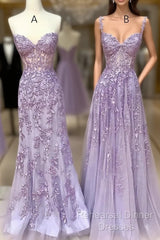 Simple Long Purple Lace Semi Formal Prom Dresses Evening Dress