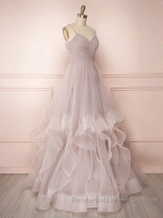 Simple Lotus root starch tulle long Semi Formal Prom Dresses, tulle evening Dresses