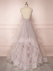 Simple Lotus root starch tulle long Semi Formal Prom Dresses, tulle evening Dresses