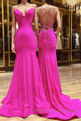 Simple Mermaid Long Semi Formal Prom Dresses, Backless Satin Long Evening Dresses
