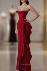 Simple Mermaid Off The Shoulder Neckline Burgundy Sequin Long Party Dress Semi Formal Prom Dresses