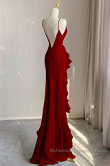 Simple Mermaid Red Chiffon Long Semi Formal Prom Dress