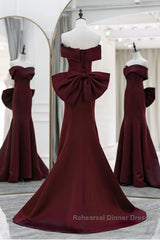 Simple Mermaid Satin Burgundy Long Semi Formal Prom Dress, Burgundy Long Formal Dress