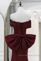 Simple Mermaid Satin Burgundy Long Semi Formal Prom Dress, Burgundy Long Formal Dress